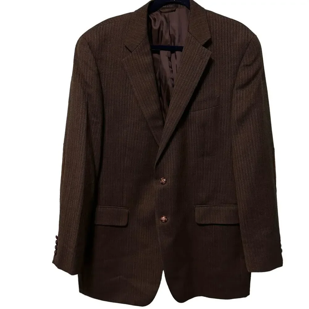 Ralph Lauren 100% Wool Sports Coat Elbow Patches‎ Brown Black Herringbone 42L